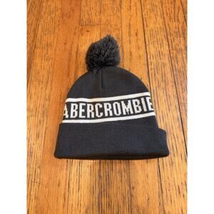 Abercrombie Hat Beanie One Size Black Gray Knit Cuffed Pom Winter Warm